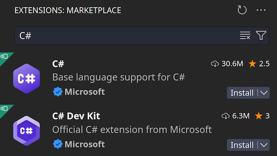Adding C# extensions in Visual Studio Code